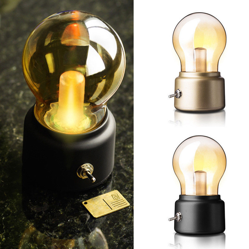 Vintage Retro Bulb Lamp LED Night Light Old Fashion USB Rechargeable Desk Table Lamp Bedside Lamp With Switch ON/OFF Best Gift