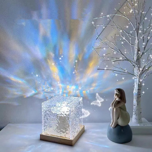 Smart home lighting Dynamic Flame Atmosphere Holiday Gift led Crystal Water Ripple Projector night lights table lamp