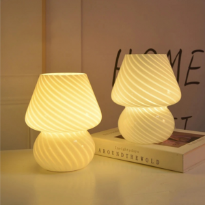 Timjay Glass Desk Lamp Glass Vintage Striped Small Mushroom Decor Ambient Light Bedroom Livingroom led Table Bedside Lamps