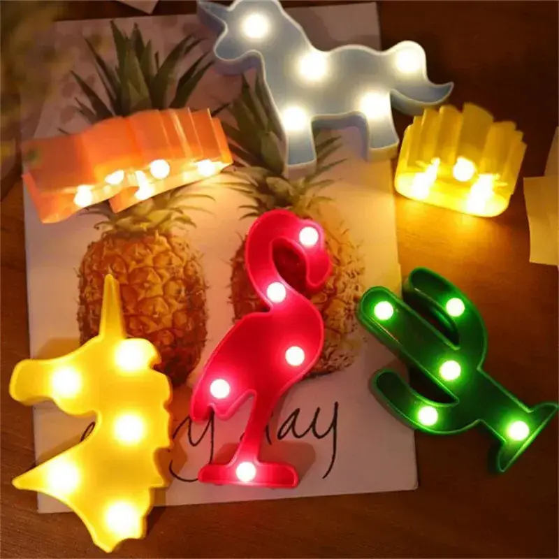 Wholesale Cute Alphabet Flamingo Led Baby Night Light Toy Pineapple Cactus Led Home Christmas Decorative Wall Lights