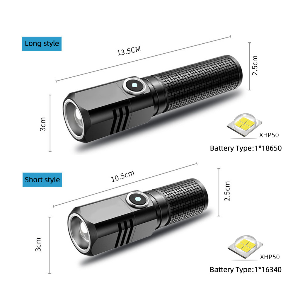 Mini Powerful Zoom ip65 18650 battery Aluminum Alloy Body rechargeable usb p50 led torch tactical light flashlights