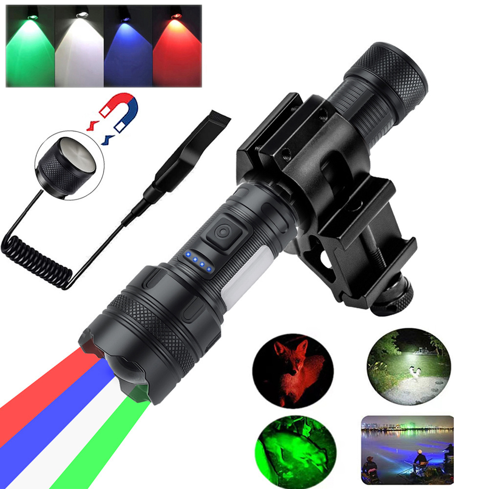 White Red Green Blue 4 Light Sources Magnetic Waterproof Cob  Usb Type-c Powerful Rechargeable Tactical Led Torches Flashlight