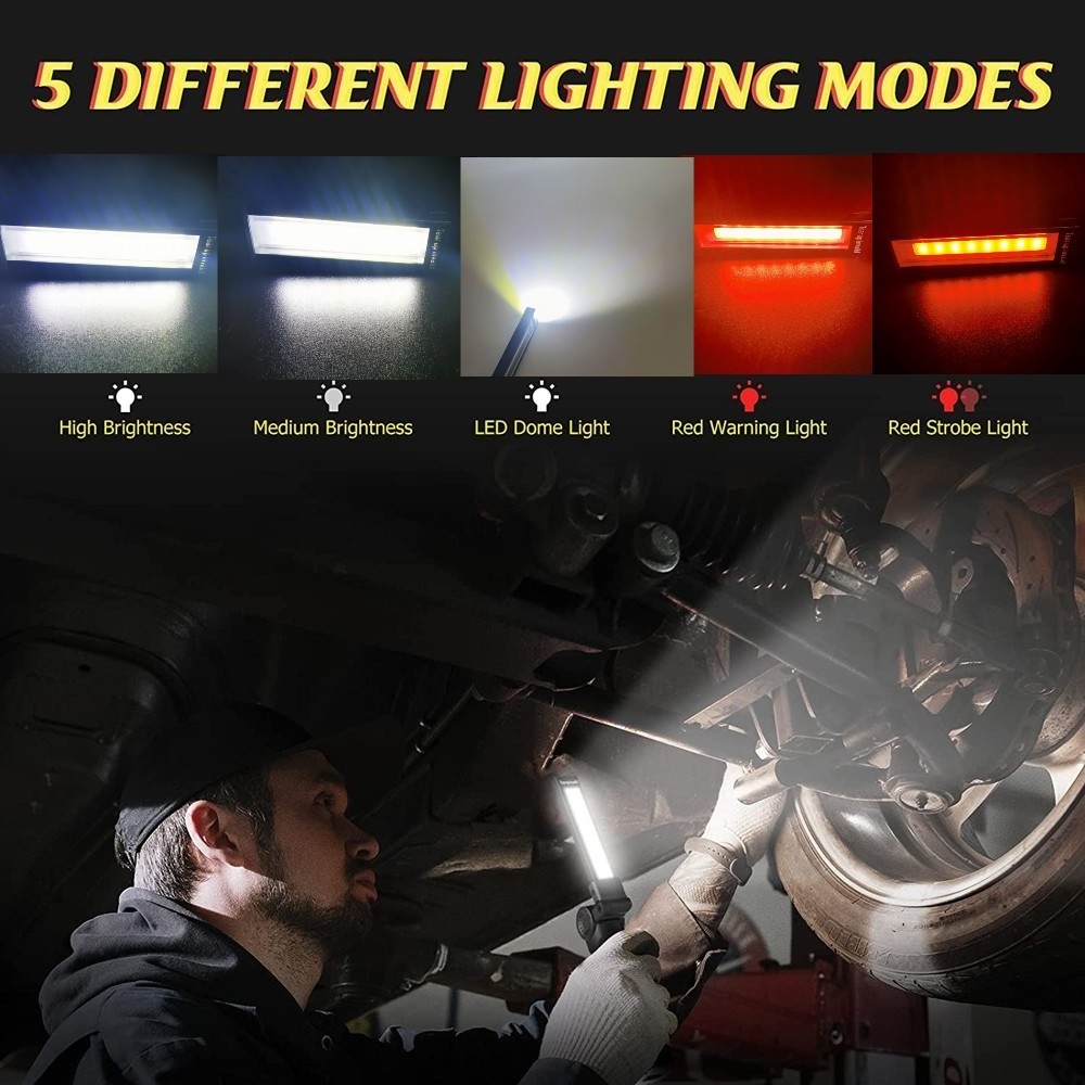 Portable 5 Modes Folding with Magnet & Hook Rechargeable USB led torch Work light flashlights