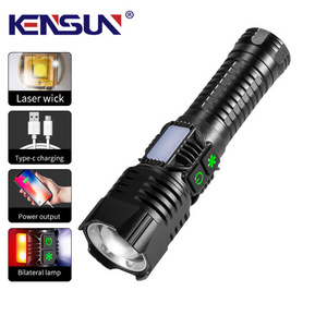 Helius Long-range Wick Telescopic ZOOM Power Bank rechargeable with Red Blue cob side light led lantern torch lihgt flashlights