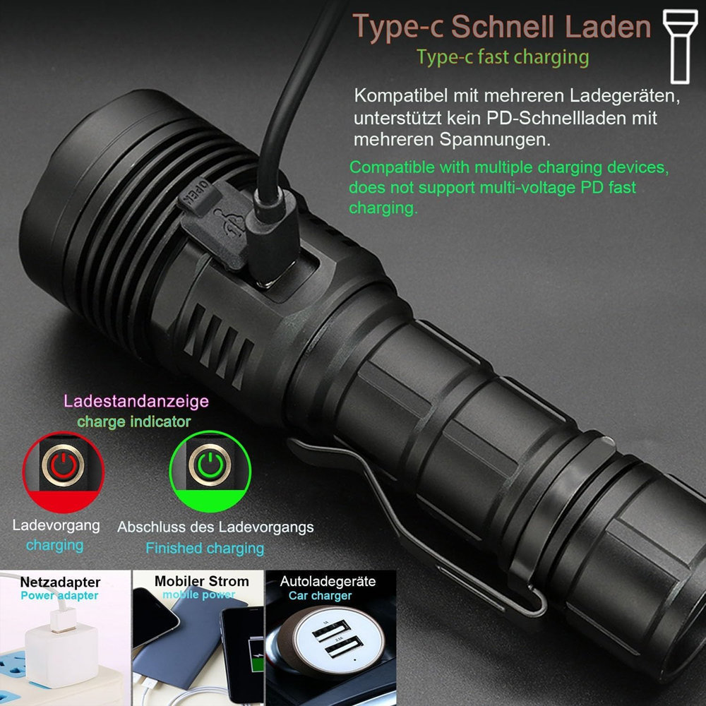 SST40 pen clip telescopic zoom power bank waterproof rechargeable usb led tactical torch light flashlight