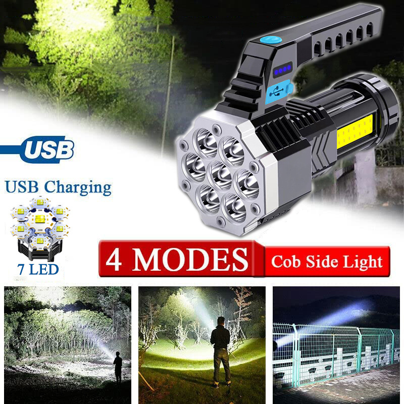 High Power 4000LM 7 LEDs Outdoor Handheld Lamp Camping Portable USB Rechargeable LED Flashlight COB+XPE LED torch Flashlights