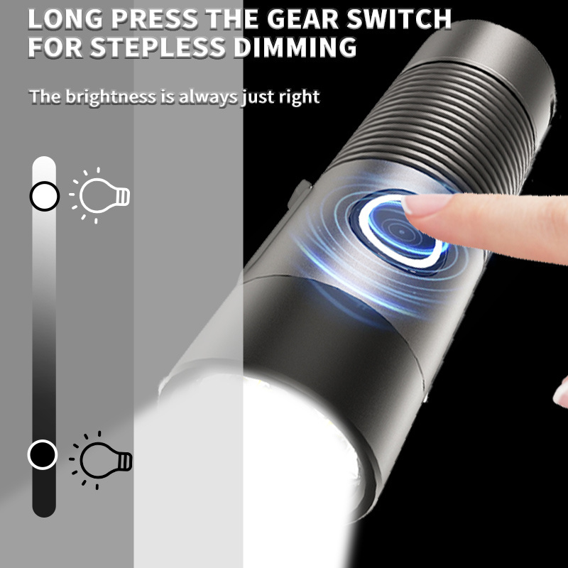 4*xpg mini high beam stepless dimming soft light shade waterproof rechargeable usb led tactical torch light flashlight