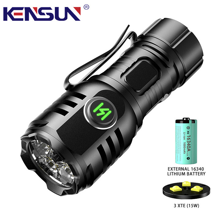 Kensun 4 light bead tail magnet side pen holder waterproof rechargeable usb led tactical torch light lantern outdoor flashlight