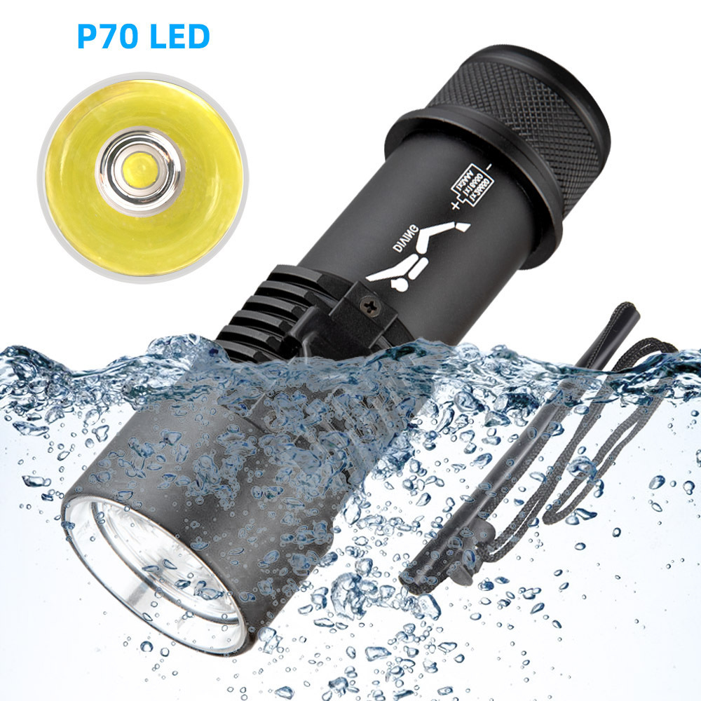 2500 lumens Professional Super Bright IPX8 Waterproof p70 18650 battery led Diving Underwater torch light flashlights