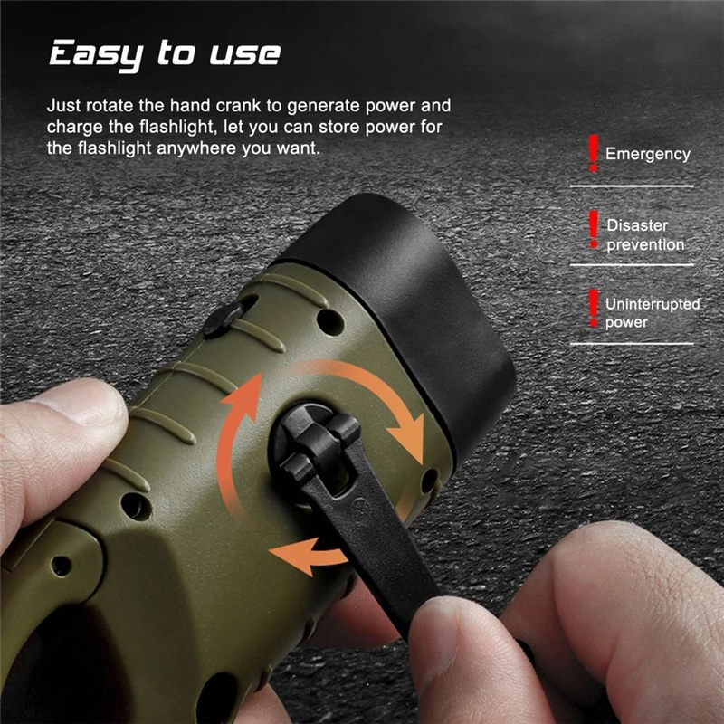 Helius Hand Crank Solar Powered Flashlight Emergency Rechargeable Led Flashlights Self Powered Charging Torch Light Flashlight