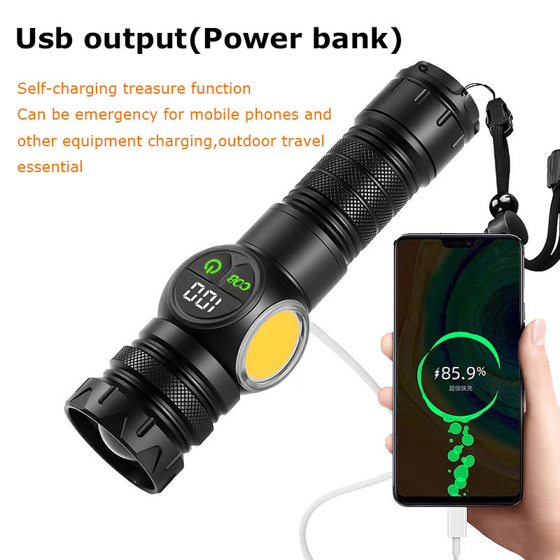 3000 Lumen white laser 1000m Long Range Power bank zoom waterproof rechargeable usb led tactical torch with COB Light flashlight