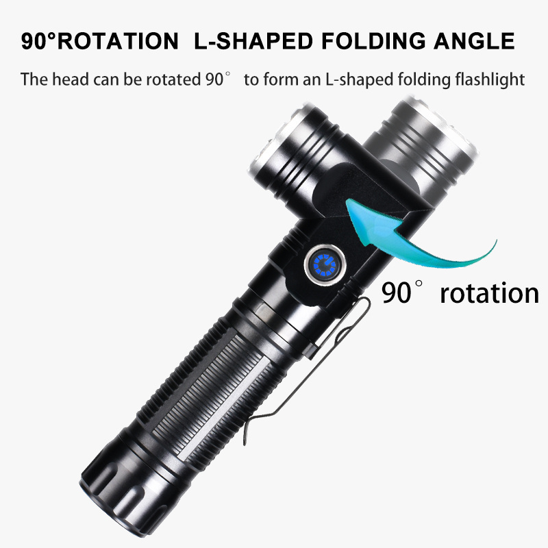 Rotation L-shaped folding angle tail magnet power display waterproof rechargeable usb led tactical torch outdoor flashlights