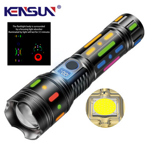 Helius 2023 Colorful Power Display Type-C Rechargeable Fluorescent Absorbing Film Luminous led torch tactical light flashlights