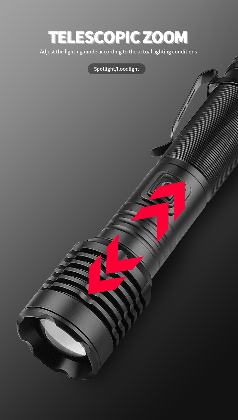 p50 pen clip power display telescopic zoom waterproof rechargeable usb led tactical torch light flashlight