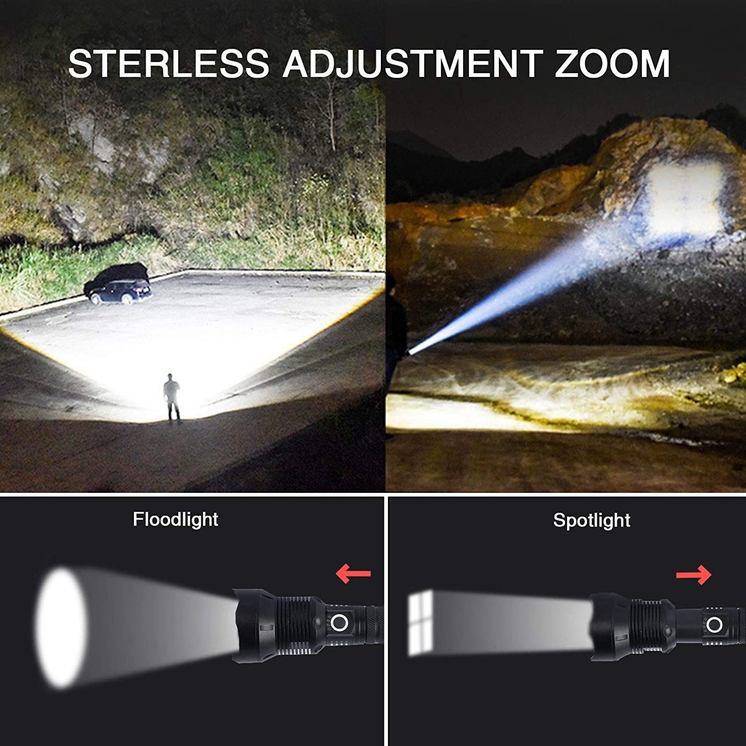 Free Sample High Lumens Super Bright Power Display Waterproof Zoomable Usb Rechargeable Torch Light Led Flashlights & Torches