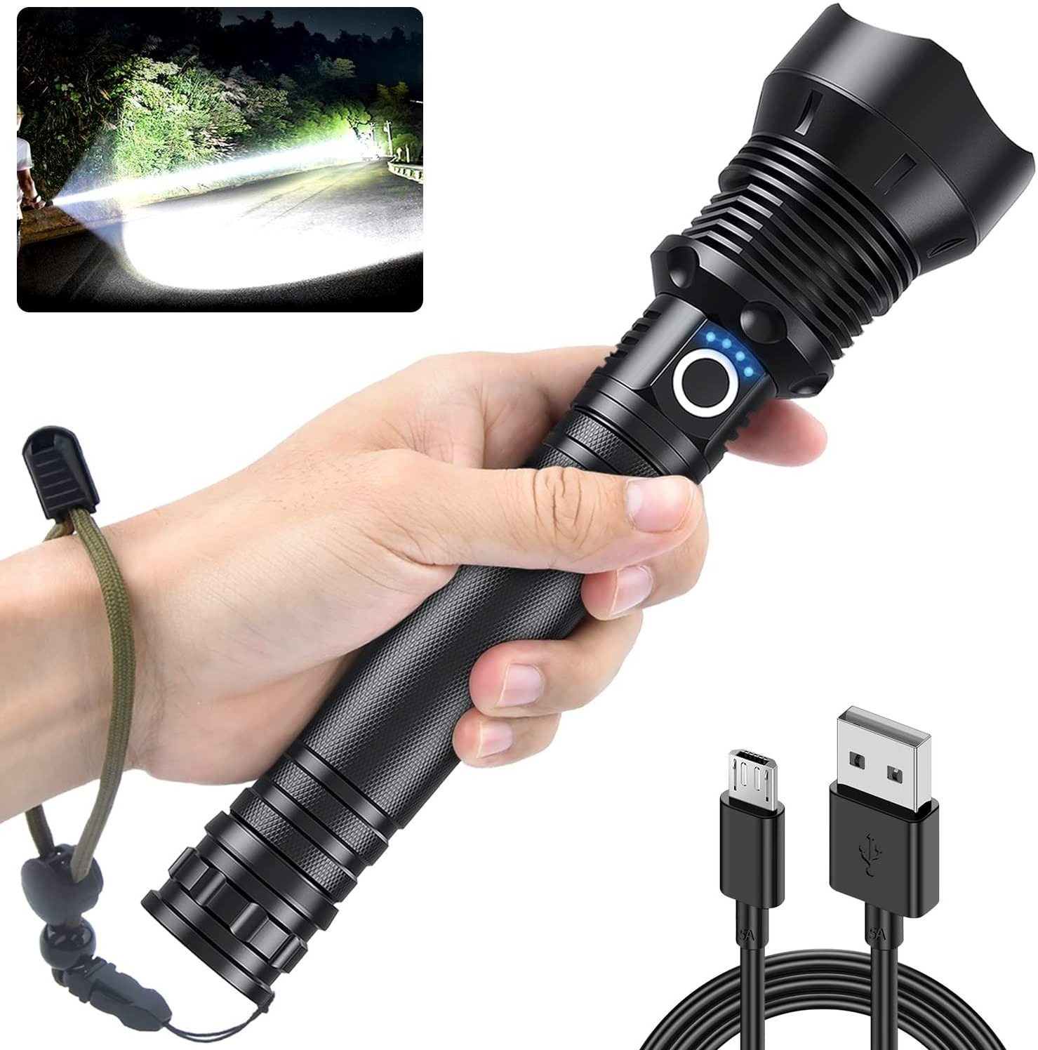 Free Sample High Lumens Super Bright Power Display Waterproof Zoomable Usb Rechargeable Torch Light Led Flashlights & Torches