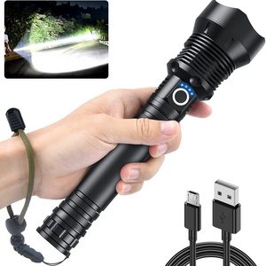 Free Sample High Lumens Super Bright Power Display Waterproof Zoomable Usb Rechargeable Torch Light Led Flashlights & Torches