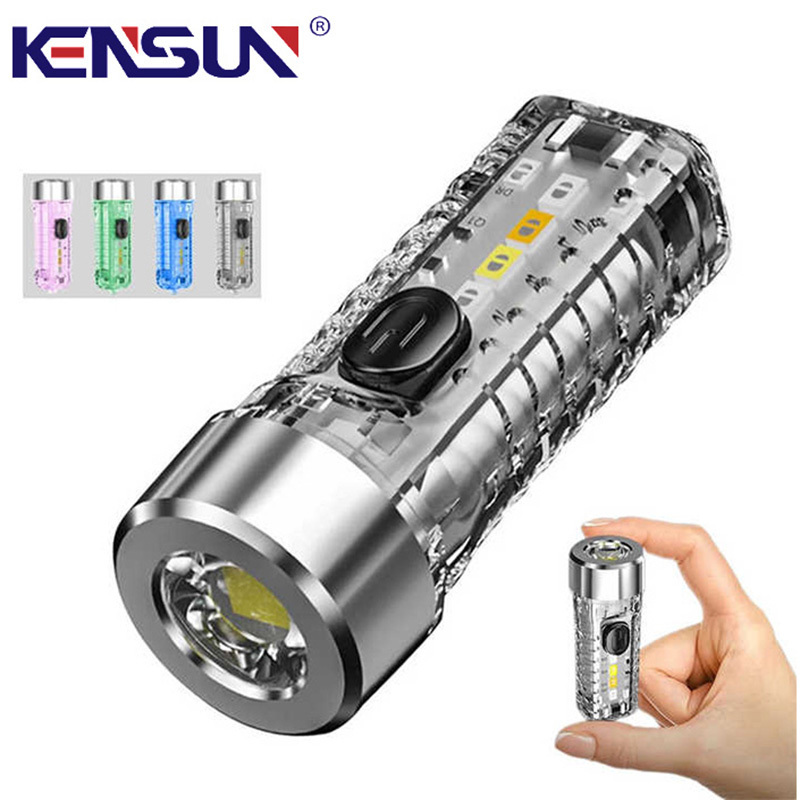 Kensun mini red blue side dual light waterproof rechargeable usb led tactical torch light lantern outdoor flashlight