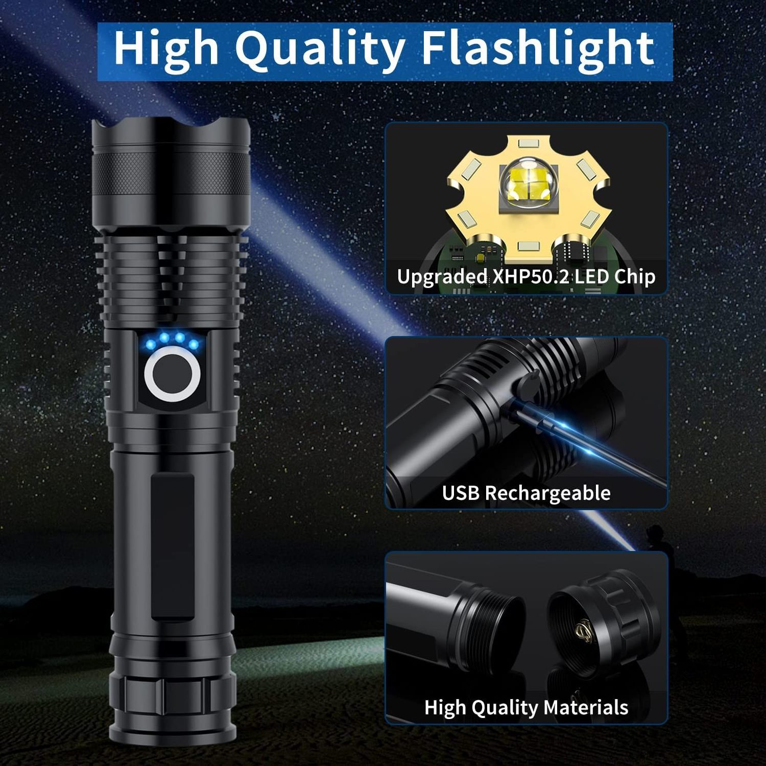 P50 torch light high power rechargeable led flashlight 100000 lumens waterproof long range powerful tactical lanterns flashlight