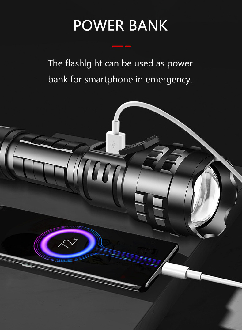 100000 lumen Power bank Rechargeable zoom waterproof long range powerful 26650 Battery LED tactical Torch light Flashlights