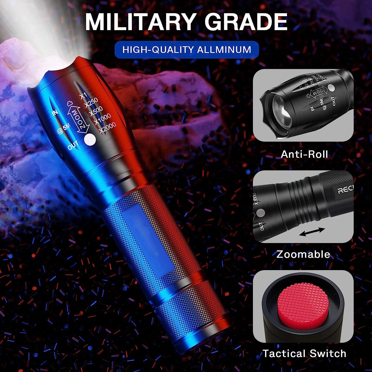 aeternam Super bright Water Resistant T6 zoomable power bank waterproof rechargeable usb led tactical torch light flashlight