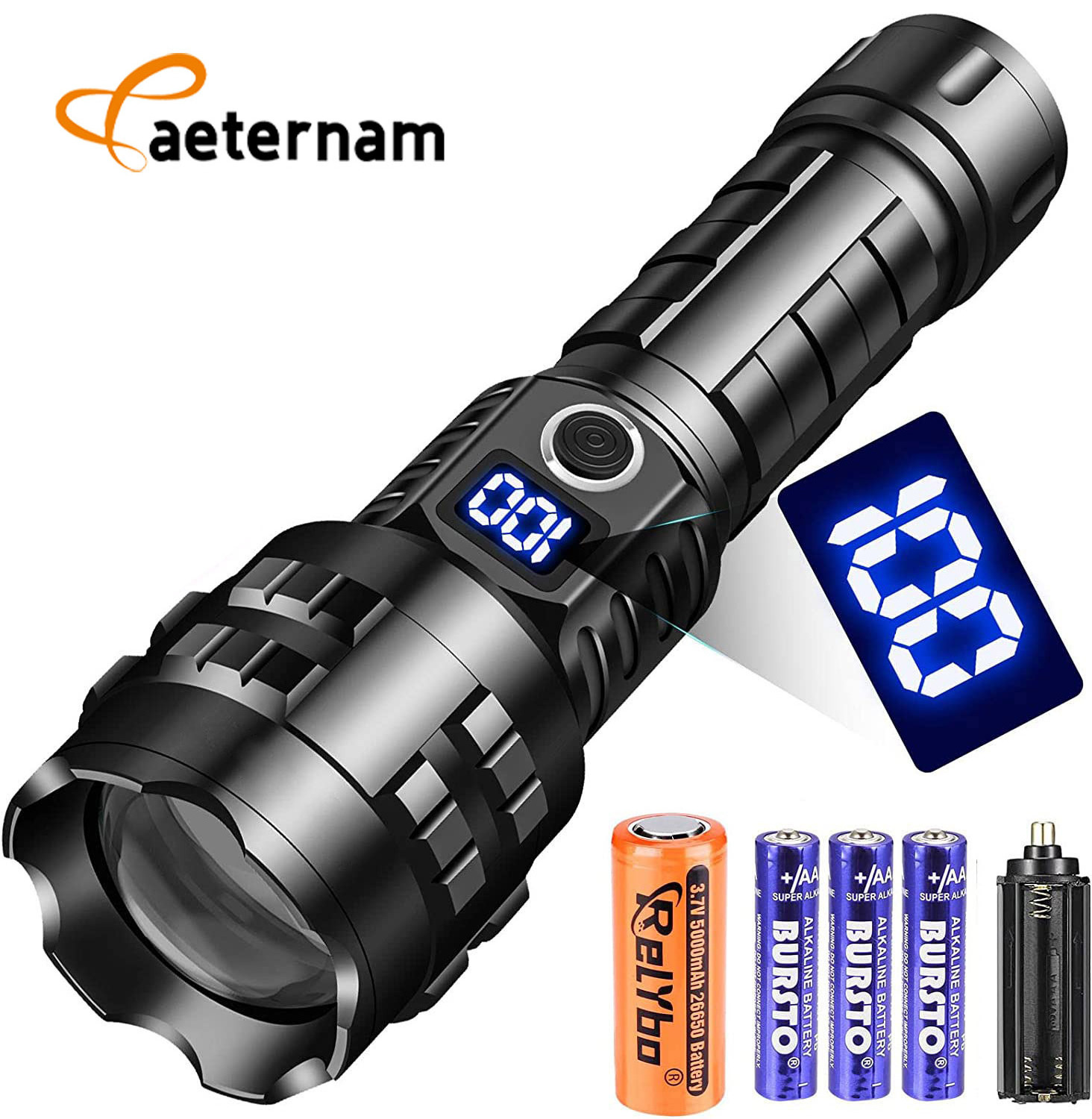 Power display Rechargeable torch led zoom flashlight 100000 lumens waterproof long range powerful 26650 Battery led flashlight