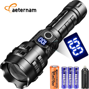 Power display Rechargeable torch led zoom flashlight 100000 lumens waterproof long range powerful 26650 Battery led flashlight