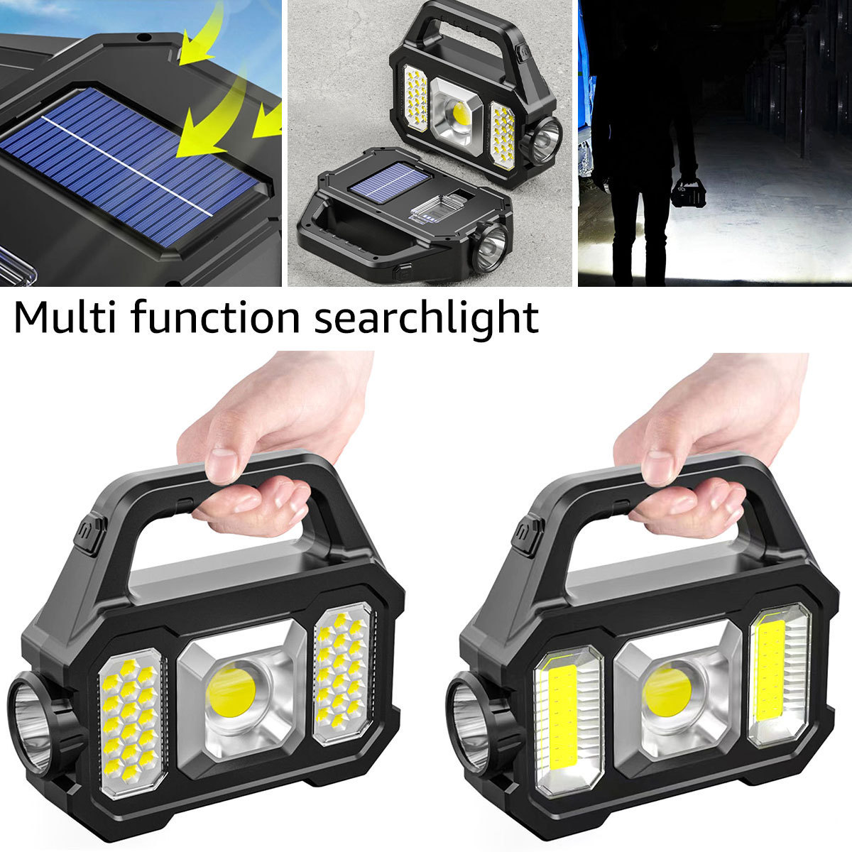 Super Bright Cob Camping Handheld Solar Powered Lanterns Spotlight Searchlight Work Lights USB Rechargeable led torch flashlight