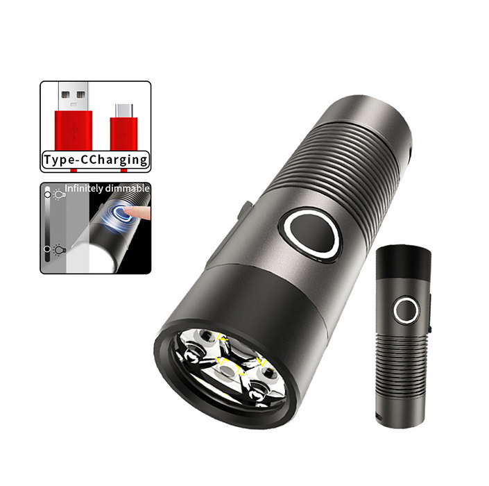 4*xpg mini high beam stepless dimming soft light shade waterproof rechargeable usb led tactical torch light flashlight