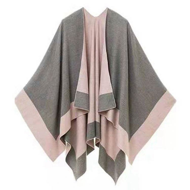 High Quality 470g Thick Warm Cloak Cashmere Shawl Oversize Double-sided Printed Trendy Pashmina Poncho with Batwing Sleeves