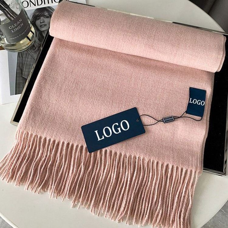 Fashion Cashmere Brushed Scarf OEM Custom Logo White Thick Tassel Warm Cashmere Shawl Fashion Women Cashmere Warm Scarf