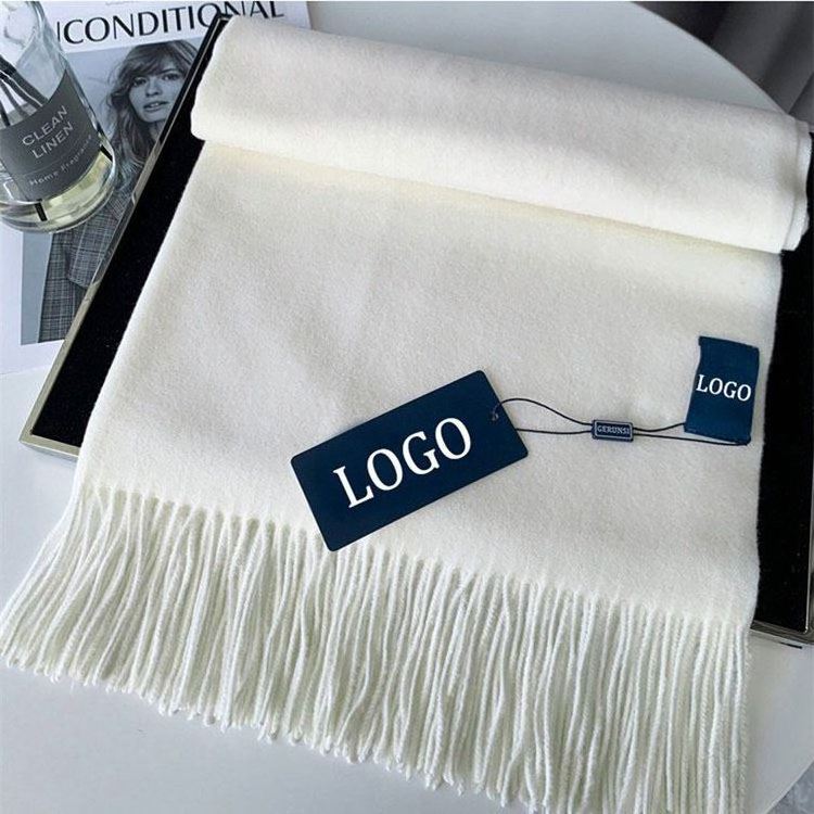 Fashion Cashmere Brushed Scarf OEM Custom Logo White Thick Tassel Warm Cashmere Shawl Fashion Women Cashmere Warm Scarf