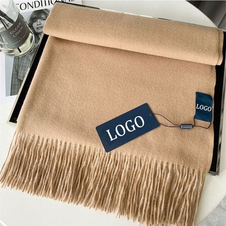 Fashion Cashmere Brushed Scarf OEM Custom Logo White Thick Tassel Warm Cashmere Shawl Fashion Women Cashmere Warm Scarf