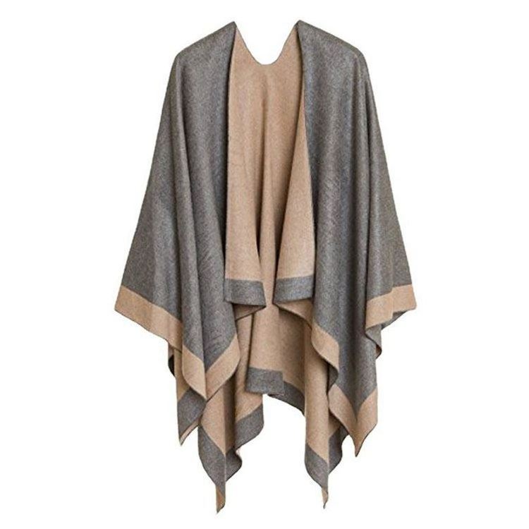 High Quality 470g Thick Warm Cloak Cashmere Shawl Oversize Double-sided Printed Trendy Pashmina Poncho with Batwing Sleeves