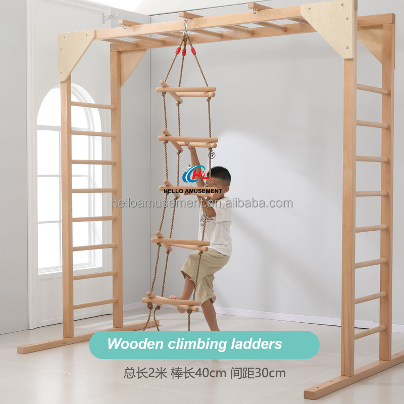 Children indoor sensory hanging training swing Wooden climbing ladders daycare sensory play swing for wholesale