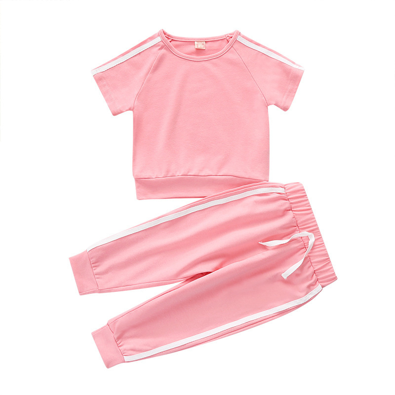 2021 new hot sell trending summer kids clothing set pink color girls clothing sets