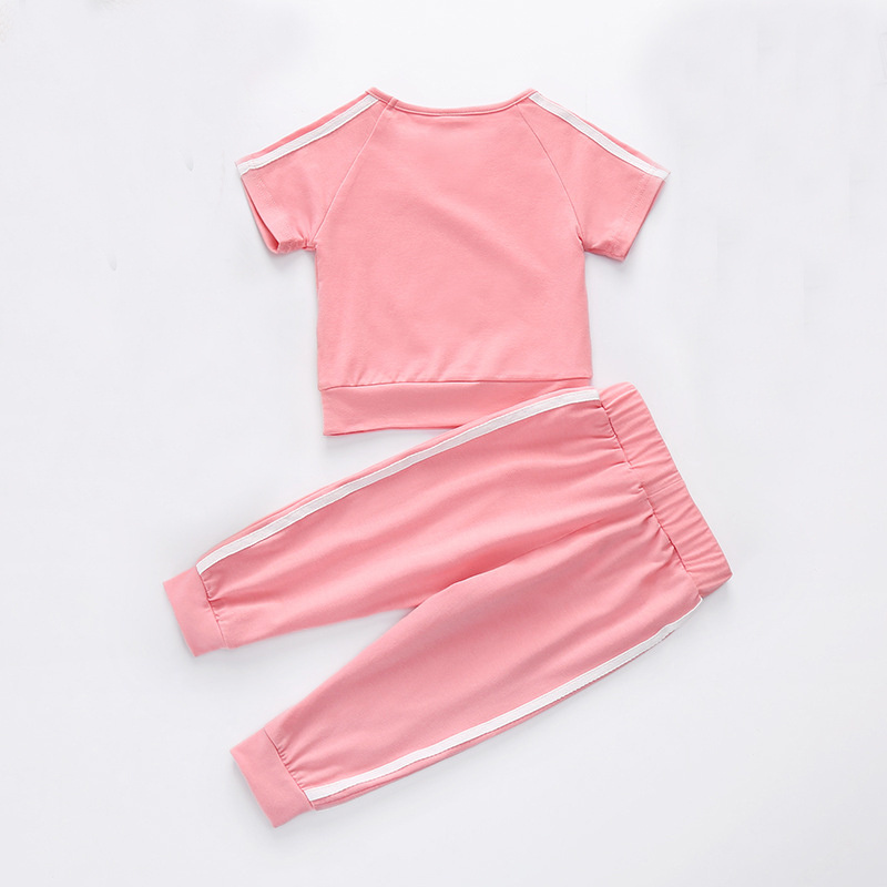 2021 new hot sell trending summer kids clothing set pink color girls clothing sets