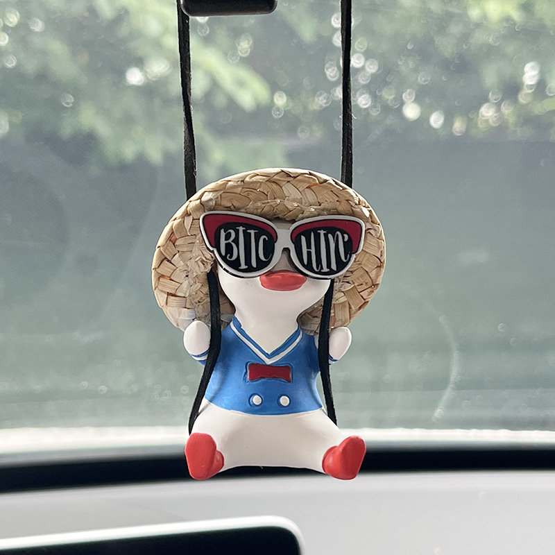 Super Cute Swing Duck Car Pendant Interior Rearview Mirror Hanging Charms Ornament Resin Auto Decoration