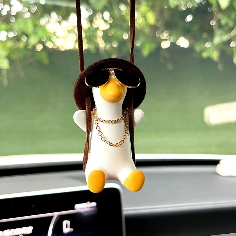 Animal Swinging Duck Car Hanging Ornament Wear Sunglasses Guitar Plaster Automotive Decoration Car Pendant Interior Accessories