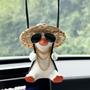 Animal Swinging Duck Car Hanging Ornament Wear Sunglasses Guitar Plaster Automotive Decoration Car Pendant Interior Accessories