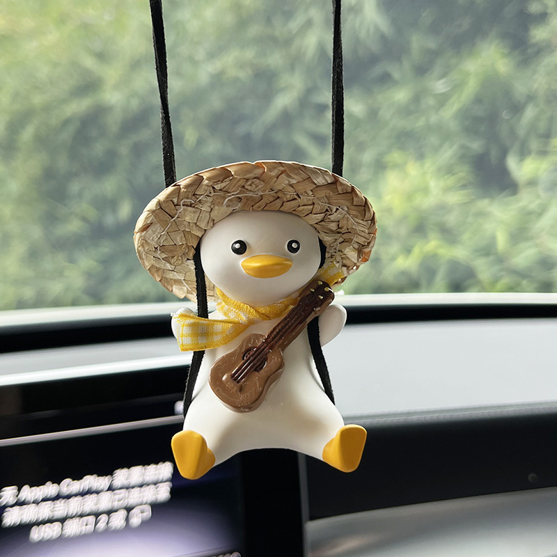 Animal Swinging Duck Car Hanging Ornament Wear Sunglasses Guitar Plaster Automotive Decoration Car Pendant Interior Accessories