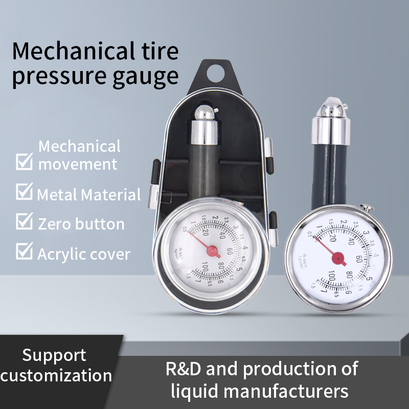 Mini Plastic Box Mechanical Pointer Tire Pressure Gauge Metal Portable High Precision 100PSI Tire Pressure Gauge