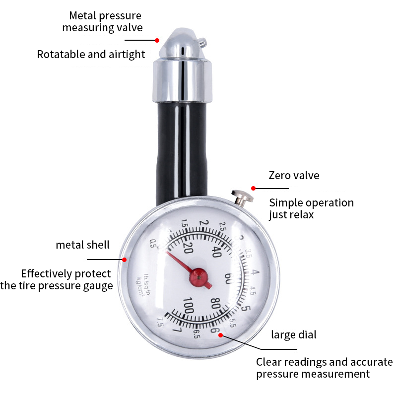 Mini Plastic Box Mechanical Pointer Tire Pressure Gauge Metal Portable High Precision 100PSI Tire Pressure Gauge