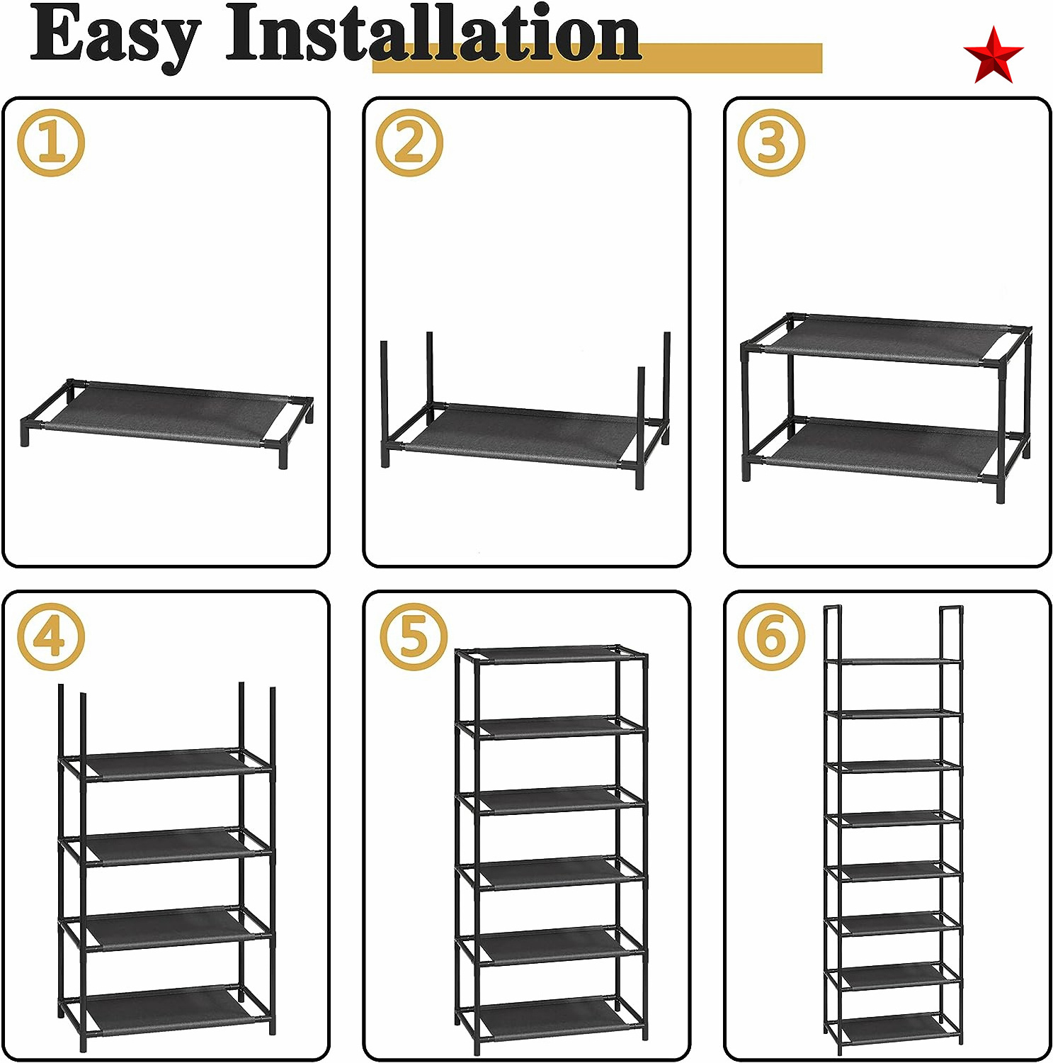 2-row/6-tier/12-grid Portable Shoe Rack With Waterproof Fabric Cover Shoe Shelf Storage With 4 Side Pockets