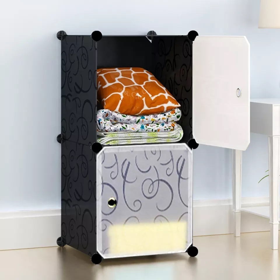 Black Flower Pp Plastic Stacking Cube Closet Storage Organizer Cabinet For Kitchen Room