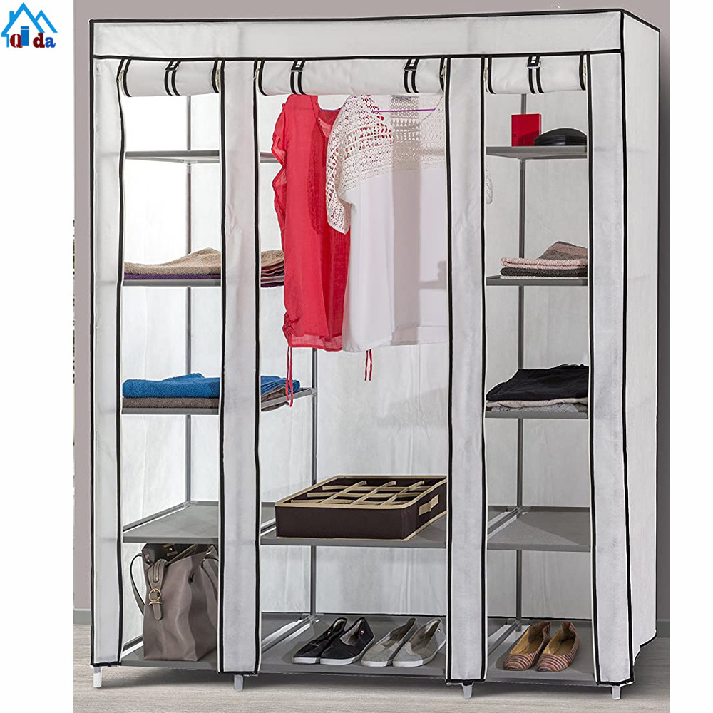 Non-woven Cover Steel Pipe Storage Wardrobe with Coffee Fabric Cover