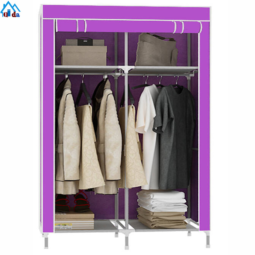 Non-woven Cover Steel Pipe Storage Wardrobe with Coffee Fabric Cover