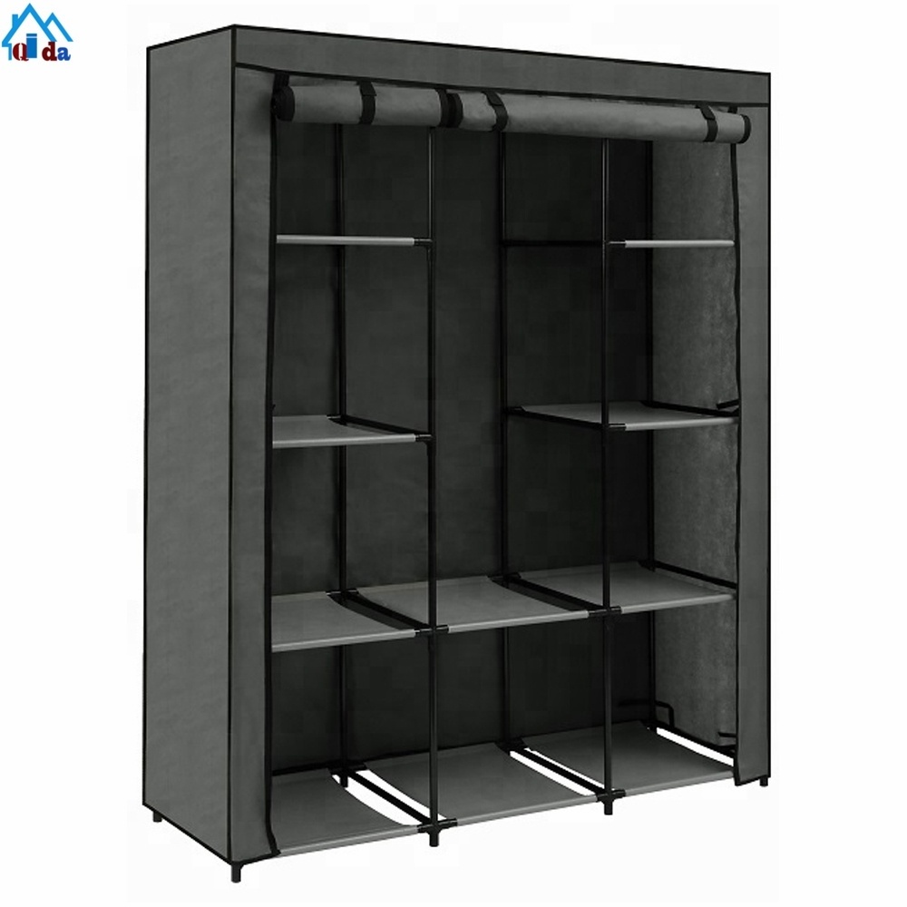 Factory cheap non woven fabric foldable assemble portable dustproof detachable wardrobe with cover