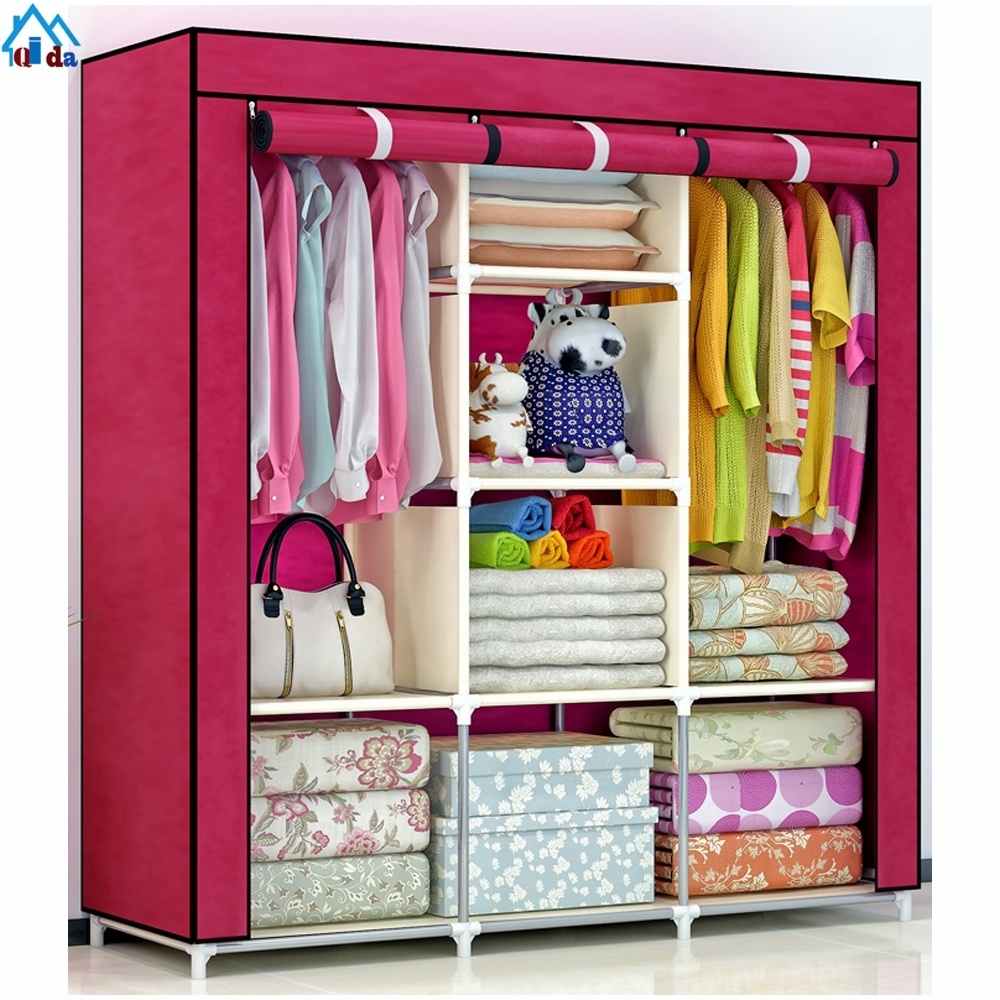 Factory cheap non woven fabric foldable assemble portable dustproof detachable wardrobe with cover