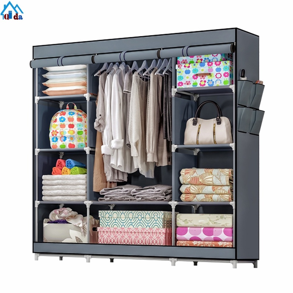 Factory cheap non woven fabric foldable assemble portable dustproof detachable wardrobe with cover